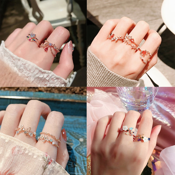 Adjustable Crystal Flower Rings For Women